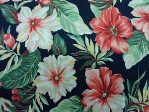 Sunshine Moda For a Cure Hawaiian Hibiscus Palm Black Cotton Fabric 28" #4 - Picture 1 of 8