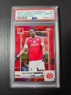 2020–21 Topps Chrome Bundesliga Jean-Philippe Mateta красная переливающаяся карточка /10 PSA 10 - Изображение 1 из 4