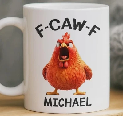 Taza de pollo F Caw F, divertida taza de café gallo, regalo con nombre personalizado Foto 1 de 4