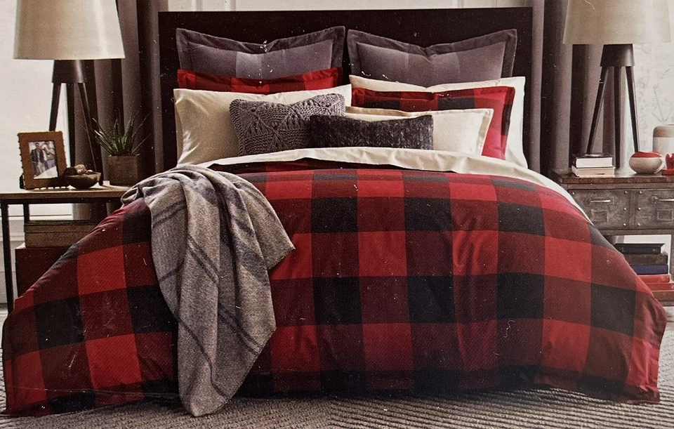 Tommy Hilfiger Buffalo Juego Completo/Queen Edredón y Fundas a Cuadros Rojo Negro NUEVO Foto 1 de 1