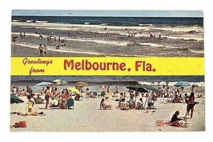 Tarjeta postal grande Melbourne FLORIDA • Gente en la playa • Sin publicar dividida - Imagen 1 de 2