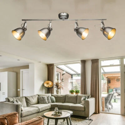 Binario Faretti Spot Plafoniera 4 Fiamma Lampada da Cucina Regolabile Argento - Immagine 1 di 4