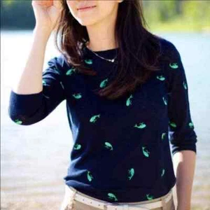 J. CREW Para mujer Tippi Suéter Bordado Ballenas Azul Marino y Verde, XS REPARACIÓN - Imagen 1 de 7