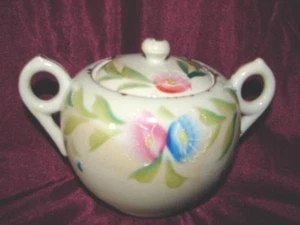 Vintage Japan China Hand Painted embossed Flowers Sugar Bowl with lid Ornate - Picture 1 of 2