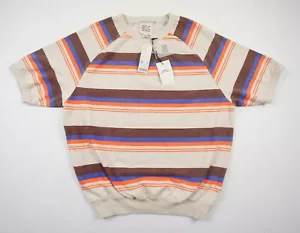 BDG Sweatshirt Mens Medium Beige Crewneck Short Sleeve Striped Urban Outfitters - Picture 1 of 10