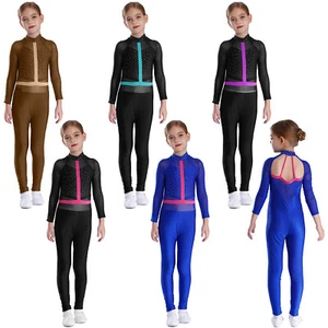 Kids Girls Bodysuit Exercise Rompers Cycling Leotard Sport Jumpsuit Active Yoga - Picture 1 of 62