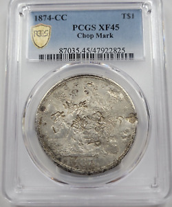 1874 CC Trade Silver Dollar $1 PCGS XF45 Chop Mark Nice Luster Carson City *C888