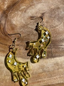 Melting Moon Dangle Yellow Glitter Resin ￼Earrings - Picture 1 of 8