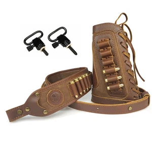 1 Set braunes Ledergewehr Muschelhalter Buttstock + Pistole Munitionsschlinge + drehbar - Bild 1 von 12