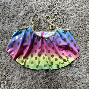 BETSEY JOHNSON size L/12 Girls swimsuit TOP Pink Purple Blue GOLD POLKA DOTS Z23 - Picture 1 of 6