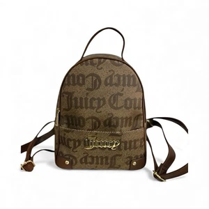 Juicy Couture braun gold beschichtet Canvas Monogramm kleiner Rucksack Handtasche große Schrift - Bild 1 von 3