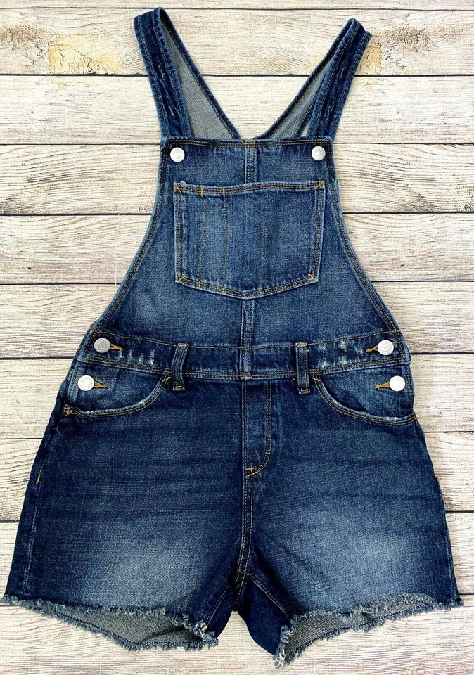 Pantalones cortos vaqueros antiguos azul marino talla XL 14 para niñas dobladillos crudos desgastados flecos D31 Foto 1 de 4