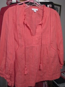 Charter Club Women's Salmon Pullover Cotton Tunic Size XS Classic with ties - Picture 1 of 2