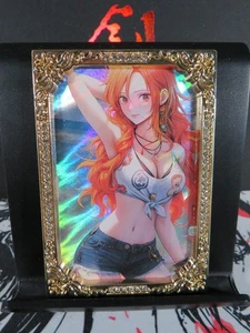 Tarjeta de diamante Nami de una pieza de metal grueso dorado Holo Waifu anime coleccionable - Imagen 1 de 4
