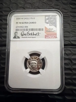 2000 W Platinum Eagle $10 PROOF 70 UC Signed Don Everhart - Image 1 of 2