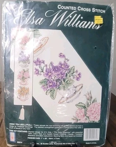 Elsa Williams 7 x 28 High Tea Bell Pull # 02074 kit punto croce tazza da tè viola - Foto 1 di 2