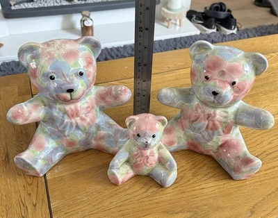 Park Rose Bridlington Large Ceramic Teddy Bear Floral Pastille Set of 3 Vintage - Image 1 of 4
