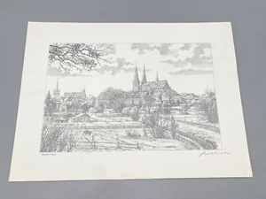 HEINZ WEHLISCH ZEICHNUNG DUDERSTADT EICHSFELD ST CYRIAKUS OBERKIRCHE HANDSIGNIER - Picture 1 of 6