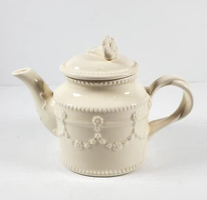 VTG 1987 Mini Ivory Teapot Haldon Group Vine Handle Embossed Garland Accent 8 oz - Picture 1 of 12