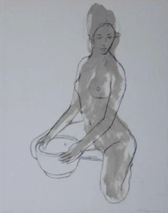 Norio Azuma "Nude Drawing" Oil & Pencil on Paper Signed - Picture 1 of 1