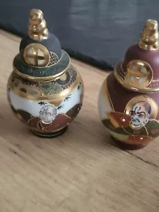 2 X Satsuma Stil Porzellan Deckelvase- Teedose Japan Samurai Kreuz goldmalerei - Bild 1 von 3