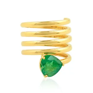 Zambian Emerald Spiral Wrap Cuff Ring 14k Yellow Solid Gold Fine Jewelry 1.90 Ct - Picture 1 of 9