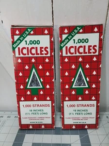 Vintage Icicles Lot of 2 Boxes 1000 Strands Box 18 in. Long USA New Sealed - Picture 1 of 5