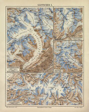 Gletscher I. historische Landkarte Lithographie ca. 1904 antike Karte Geographie