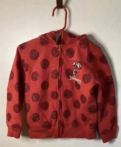 Walt Disney World Disney Parks Girls XS 4/5 Red Hoodie Burgundy Glitter Polkadot - Picture 1 of 4