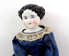 c.1860 Large 20" Kestner or ABG China Head Doll w/Original Cloth Body Flat Top