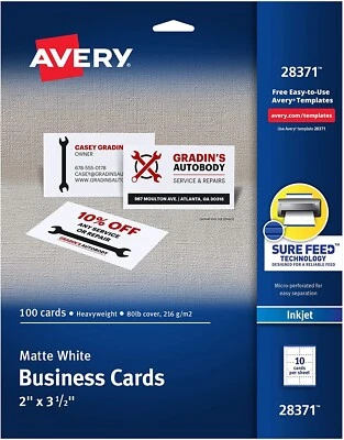 Avery Ink-Jet Printer White Business Cards (28371) (Free Shipping) USA STOCK - Image 1 of 4