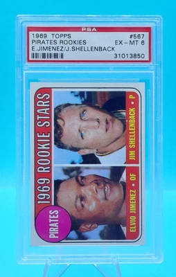 1969 Topps #567 Pirates Rookies E. Jimenez/J. Shellenback - PSA EX-MT 6 - Image 1 of 3