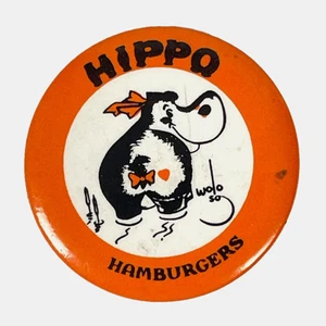 Hippo Hamburgers San Francisco Vintage Button Pinback Wolo Restaurant Mascot - Picture 1 of 3