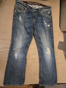 Rock Revival Jeans Mens 36x33 Blue Denim Mick Boot Retro Distressed - Picture 1 of 5