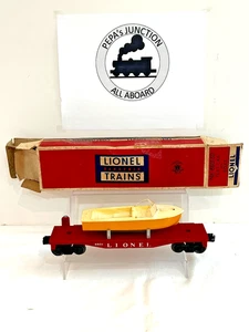 LIONEL 6801-50 #6 FLAT-CAR.VAR-B~(YEL.HULL BOAT-6801-60) BLT'57-60 ORIG.BX LK/N - Photo 1 sur 6