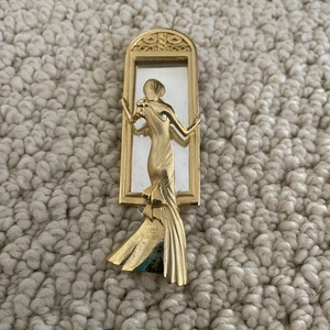 Vestido vintage AJC dama en espejo broche espejo espejo reflejo - Imagen 1 de 6