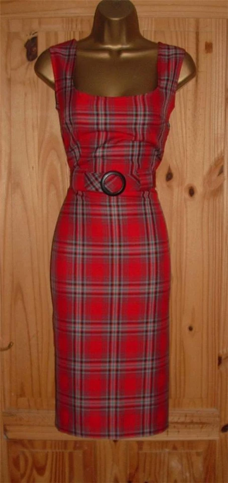 Vestido cinturón vintage a cuadros tartán rojo galaxia lápiz ondulación elegante día/fiesta 12 10 Foto 1 de 4