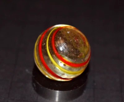 Tirador de mármol espirales de ketchup y mostaza Akro soplado a mano tamaño 1,00" COMO NUEVO Foto 1 de 4