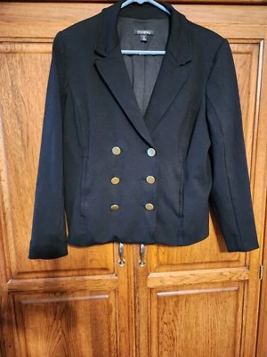 Roz & Ali Woman Black Rayon Nylon Blend Double Breasted Jacket Blazer XL Petite - Imagem 1 de 4