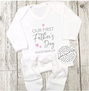 personalised our first Fathers day romper sleepsuit babygrow
