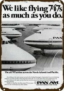 1977 PAN AM AIRLINES 747 JETS Vintage Look DEKORATIVE REPLIK METALLSCHILD - Bild 1 von 1
