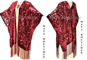 Caftan Kimono Burnout Velvet Art Nouveau Deep Red Maya Matazaro USA Made - Picture 1 of 6