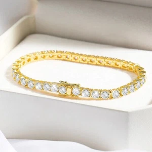 3.7ct Yellow Gold Tennis Bracelet Lab-Created VVS1/D/Exc Diamond Test Pass 16cm - Picture 1 of 5
