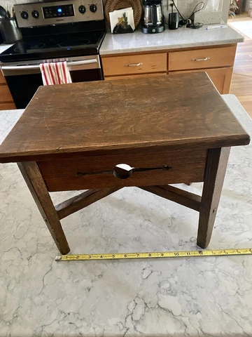 Antique Arts & Crafts Mission Solid Quarter Sawn Oak Wood Stool W/Cutout Cover