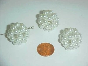 6 VINTAGE JAPANESE PEARL BEADED ROUND 1" BALLS L687 - Picture 1 of 2