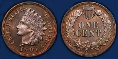 INDIAN CENT 1901 CAC PR 64 UNDER GRADE COLORFUL TONED WOW COIN - Image 1 of 4