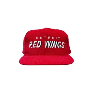 Vtg Rare NHL Detroit Red Wings 1st Gen Red Starter Corduroy Snapback Hat Cap - Picture 1 of 5
