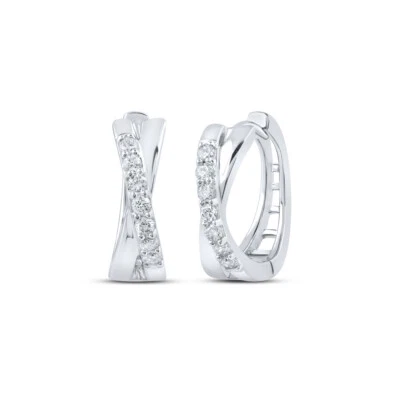 10K White Gold Womens Round Diamond Hoop Earrings 1/6 Cttw - Image 1 of 2
