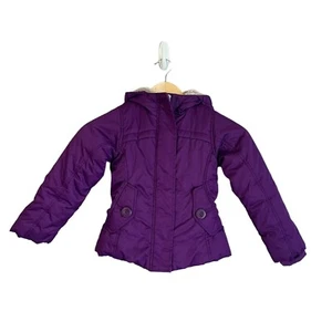 Lands End Jacket Girls Size 4 Purple Full Zip Hooded Fleece Lined Coat - Picture 1 of 15