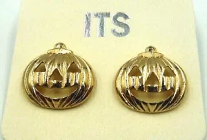 GOLD CUTOUT JACK O' LANTERN PUMPKIN POST EARRINGS HALLOWEEN - Picture 1 of 4